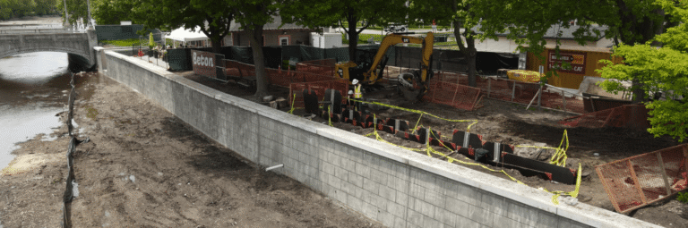 Boathouse retaining wall rehabilitation in Guelph, Ontario by Beton.