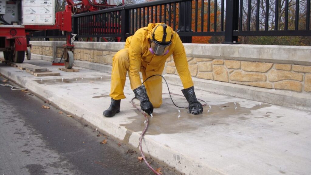 Beton bridge crack injections.